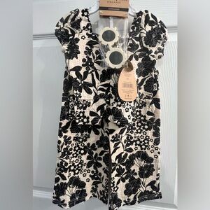 NWT RABBIT AND BEAR ORGANIC Girls 2pc Hibiscus Top & Pants Set W Sunglasses